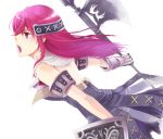  armor armored_dress dress gauntlets halberd long_hair open_mouth polearm primiera red_eyes red_hair redhead ryou_(pixiv572608) saga saga_frontier_2 shield weapon 
