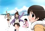  :o coat footprints hanawa_kaoru multiple_girls okazaki_norie ponytail saitoyu00 sakurada_maon sawatari_fuu scarf school_uniform serafuku skirt snow sweater tamayura twintails waving winter 