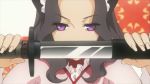  cap purple_eyes screencap sheath slit_pupils susukihotaru sword unsheathing violet_eyes weapon 