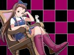  brown_eyes brown_hair bunny chair chin_rest crossed_legs idolmaster issei legs_crossed long_hair minase_iori rabbit sitting smile 