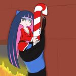  blue_hair bow breasts candy_cane candybar christmas cleavage drawfag fire fireplace girl hair_bow highres long_hair minigirl multicolored_hair nail_polish namesake nurgle777 official_style panty_&amp;_stocking_with_garterbelt pink_hair pun santa_costume stocking_(character) stocking_(psg) striped striped_legwear thighhighs two-tone_hair very_long_hair 