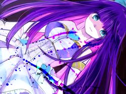  aqua_eyes asako_(itiba) bare_shoulders blue_eyes blue_hair bow breasts corset crazy_eyes dark_persona dress elbow_gloves gloves multicolored_hair panty_&amp;_stocking_with_garterbelt pink_hair solo stocking_(character) stocking_(psg) two-tone_hair 