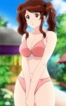  :o amagami bikini breasts brown_eyes brown_hair cap cleavage highres nakata_sae navel screencap solo stitched swimsuit twintails 