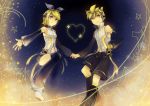  arm_warmers bad_id blonde_hair brother_and_sister detached_sleeves hair_ornament hair_ribbon hairclip hand_holding headphones highres holding_hands kagamine_len kagamine_len_(append) kagamine_rin kagamine_rin_(append) leg_warmers len_append m102 navel navel_cutout popped_collar ribbon rin_append short_hair siblings smile twins vocaloid vocaloid_append 