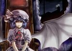  bad_id bat_wings blue_hair brooch chair flandre_scarlet hat jewelry lips multiple_girls red_eyes remilia_scarlet saturday_night_fever short_hair silhouette sitting tn_(artist) tn_(nakamatic-arsenal) touhou wings 