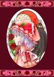  absurdres earrings flower hat highres jewelry lavender_hair plane_(planetw2002) profile red_eyes red_rose remilia_scarlet rose short_hair solo touhou tree_of_life wings 