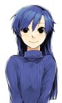  blue_hair brown_eyes face idolmaster kisaragi_chihaya long_hair menea smile solo sweater turtleneck 