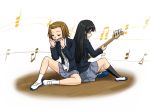  back-to-back bass_guitar closed_eyes eyes_closed harmonica instrument k-on! musical_note playing playing_instrument school_uniform sitting supon tainaka_ritsu 