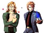  aldrich_killian blonde_hair blue_fire dual_persona fire folder formal glasses iron_man_3 jungyun99 marvel necktie suit 