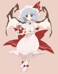 bad_id bat_wings blue_hair cup dress highres maronii red_eyes remilia_scarlet simple_background solo standing touhou wine_glass wings 
