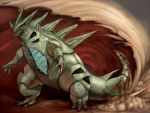  arugeri claws monster no_humans pokemon pokemon_(creature) realistic sand solo tyranitar 