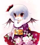 alternate_costume bat_wings blue_hair bow fang japanese_clothes kimono obi red_eyes remilia_scarlet short_hair solo touhou wings yume_shokunin 