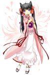  animal_ears asa_no_ha_(pattern) bow branch hair_bow japanese_clothes kan_satomi kimono lying otome_youkai_zakuro zakuro zakuro_(otome_youkai_zakuro) 