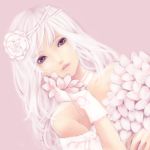  bare_shoulders choker dutch_angle flower gloves lagarto long_hair original pink solo white_hair 