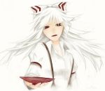  bad_id bow bust fujiwara_no_mokou hair_bow loalo long_hair red_eyes sakazuki solo suspenders touhou traditional_media white-lily-0810 white_hair 