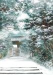  murohime_oruko no_humans original scenery snow stairs tree winter 
