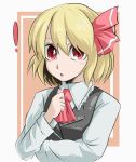  1girl ascot bad_id blonde_hair bust hatsubasa_sakana red_eyes rumia short_hair solo the_embodiment_of_scarlet_devil touhou youkai 