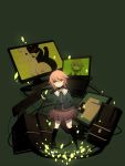  bear brown_eyes brown_hair cable character_request computer computer_keyboard dangan-ronpa dangan_ronpa fujisaki_chihiro keyboard laptop monitor mono_kuma monokuma navel satsushi school_uniform shoes short_hair skirt solo thigh-highs thighhighs wire 