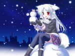  christmas collar foxgirl inakoi kamishiro_mutsuki photoshop red_eyes santa_costume snow thigh-highs thighhighs white_hair 