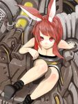  boots breasts bunny_ears cleavage down_blouse face long_hair machinery ocaca_(chocolate-hopper) original red_eyes red_hair redhead solo 