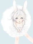  animal_ears bare_shoulders breasts bunny_ears cleavage face from_above grey_eyes ocaca_(chocolate-hopper) original short_hair silver_hair solo tutu 