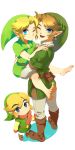  black_eyes blonde_hair blue_eyes carrying earrings gloves hat jewelry link long_image multiple_persona muse_(rainforest) nintendo ocarina_of_time pointy_ears scarf tall_image the_legend_of_zelda toon_link twilight_princess wind_waker wink 