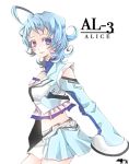  al-3_alice arms_behind_back blue_eyes blue_hair chiyo_yoshikawa detached_sleeves midriff skirt solo super_robot_wars super_robot_wars_l 