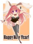  bunny_ears bunnysuit copyright_request leaning_forward long_hair pink_hair purple_eyes saremi solo thigh-highs thighhighs violet_eyes wrist_cuffs 