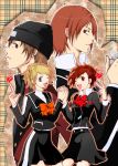  beanie blonde_hair blue_eyes brown_eyes brown_hair crossover female_protagonist_(persona_3) hat heart ichikawa_makoto lighter lisa_silverman makoto_(fuka) persona persona_2 persona_3 persona_3_portable red_eyes school_uniform short_hair suou_tatsuya 