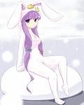  animal_costume animal_ears bunny_costume bunny_ears coo crescent crescent_moon highres long_hair patchouli_knowledge purple_eyes purple_hair solo touhou violet_eyes 