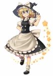  absurdres blonde_hair blue_eyes blush bow braid hair_bow hat highres kirisame_marisa mary_janes ryuhey shoes side_braid simple_background single_braid solo star touhou v witch witch_hat 