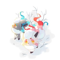  alternate_color animal_focus black_fur highres hisuian_zorua l6308187894015 no_humans pokemon pokemon_(creature) pokemon_focus shiny_pokemon simple_background snow white_background white_fur yellow_eyes zorua 