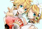  arm_warmers bad_id blonde_hair brother_and_sister bunny detached_sleeves hair_ornament hair_ribbon hairclip headphones kagamine_len kagamine_len_(append) kagamine_rin kagamine_rin_(append) ribbon short_hair siblings smile teito twins vocaloid vocaloid_append wink 