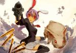  alternate_hairstyle animal_ears blazer bullet bunny bunny_ears cartridge extra face foreshortening gun hammer handgun inaba inaba_tewi long_hair multiple_girls necktie ponytail pov_aiming purple_hair rabbit red_eyes reisen_udongein_inaba revolver shimadoriru skirt thigh-highs thighhighs touhou weapon 