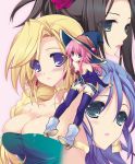  4girls bianca black_hair blonde_hair blue_hair blush boots breasts character_request deborah dragon_quest dragon_quest_v earrings flora hair_over_shoulder jewelry kumatora_tatsumi large_breasts legs lips multiple_girls necklace siblings sisters thighhighs thighs 