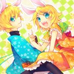  bad_id bunny_ears dress highres japanese_clothes kagamine_len kagamine_rin kimono pantyhose renta siblings twins vocaloid 