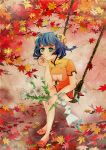  autumn bad_id china_dress chinese_clothes flower leaf original sitting solo swing 