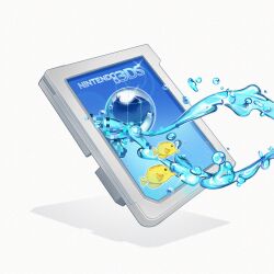  absurdres animal_focus commentary faux_3d fish frutiger_aero game_cartridge globe highres nintendo no_humans object_focus original shadow simple_background softwarepony symbol-only_commentary through_medium tropical_fish water yellow_tang 