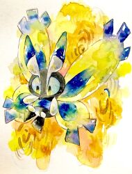  alternate_color animal_focus black_eyes bug full_body highres moth mothim no_humans non_(kumakawayusu) painting_(medium) pokemon pokemon_(creature) shiny_pokemon simple_background traditional_media watercolor_(medium) white_background 