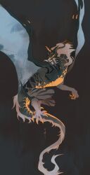  black_background blue_wings dragon flying full_body fur-tipped_tail highres monster monster_focus no_humans original shuini_xiaomao simple_background solo western_dragon wings 