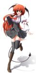  absurdres bat_wings black_legwear black_thighhighs book boots brown_eyes demon_tail head_wings highres koakuma long_hair midoriiro_no_shinzou necktie open_mouth red_hair skirt solo tail the_embodiment_of_scarlet_devil thigh-highs thighhighs touhou wings 