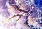  black_legwear black_thighhighs blue_hair breasts brown_eyes dress frills gradient_hair hijiri_byakuren large_breasts legs light_smile long_hair multicolored_hair pico_(picollector79) purple_hair red_eyes ribbon scroll smile solo sorcerer's_sutra_scroll thigh-highs thighhighs touhou very_long_hair wavy_hair 