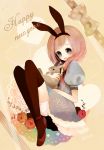  animal_ears bunny bunny_ears flower new_year orange_rose original pink_rose poco24 rabbit rose sitting solo thigh-highs thighhighs yellow_rose 