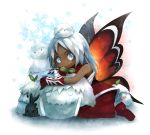  butterfly_wings dark_skin highres manobana_nodoka manoha_(sawayaka-batake) maplestory snow snowflakes white_hair wings 