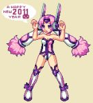  bad_id boots breasts bunny_pose cleavage hetano_yoko_sukii long_hair lowres new new_year original pink_eyes pink_hair pixel_art robot_ears solo thigh_boots thighhighs twintails very_long_hair years 