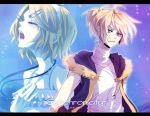  blonde_hair blue_eyes brother_and_sister coat dress hairclip hand_on_chest kagamine_len kagamine_rin lancha necklace ponytail synchronicity_(vocaloid) vocaloid 