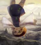  :d bad_id blonde_hair falling hat looking_at_viewer moriya_suwako mountain open_mouth outstretched_arms see-through smile solo spread_arms thigh-highs thighhighs tottema touhou upside-down yellow_eyes 