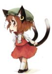  absurdres animal_ears bad_id brown_eyes brown_hair cat_ears cat_tail chen earrings hat highres jewelry mitsuki32k multiple_tails short_hair solo tail touhou 