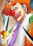  blue_hair buggy_the_clown clown hat kei-suwabe knife male one_piece pirate_hat red_nose tongue 