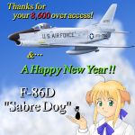  airplane animal_ears blonde_hair bust cloud clouds dog_ears f-86 f-86d fate/stay_night fate_(series) flying green_eyes hits jet mouse new_year saber saver sky tin_tin_banchou 